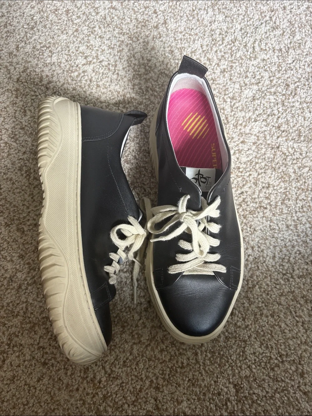 Women’s Black Leather Platform Sneaker with Cream Sole